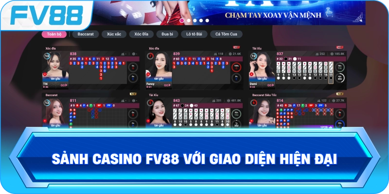 Sảnh Casino FV88 với giao diện hiện đại